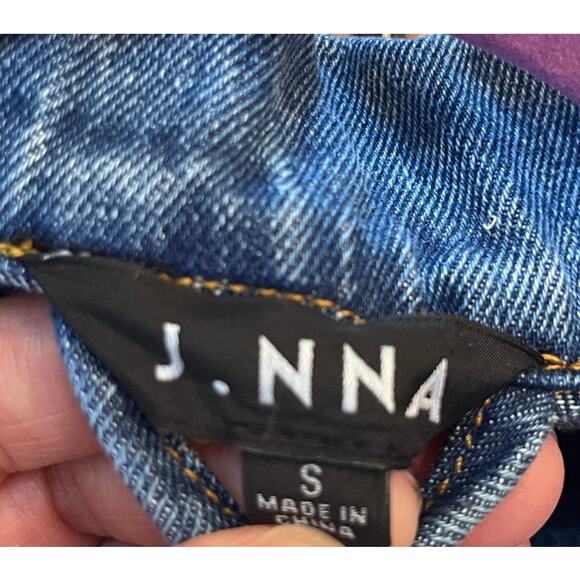 NWT J. NNA Women's Small Blue Denim W Woven Back Long Fringed Side Jean Jacket - Picture 2 of 10
